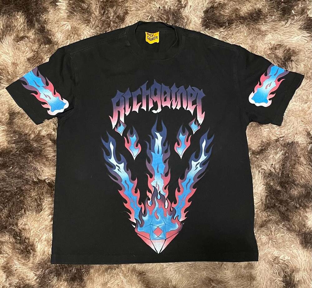 Y2K Rich Gainer Fire Gem Graphic Short Sleeve Black T-Shirt